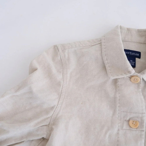 Vintage Ann Taylor Beige  40% Linen 60% Cotton Button Up Ligheightt Jacket XS - Picture 6 of 10